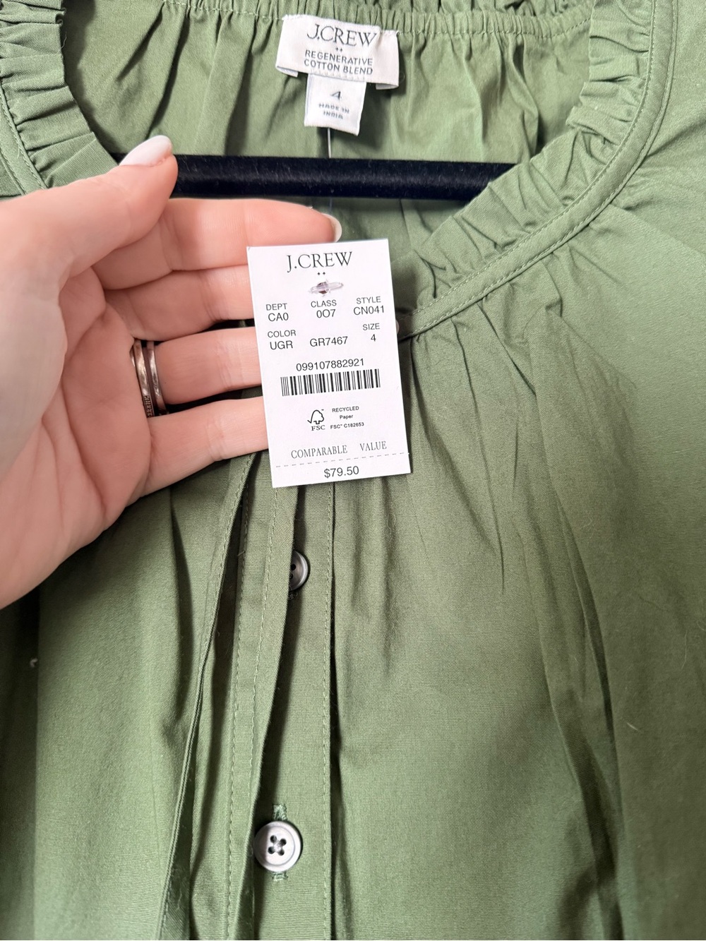 J. Crew Olive Green Sleeveless Ruffle Tie-Neck Blouse - Picture 5 of 7